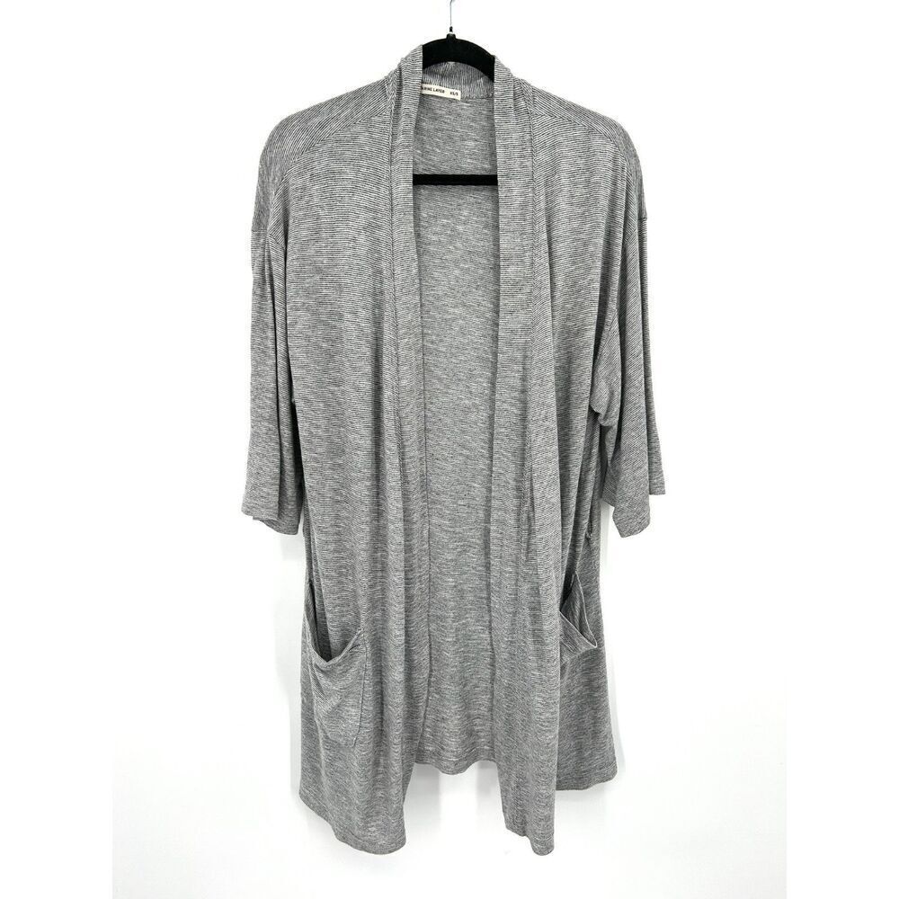 MARINE LAYER *Flawed* Gray White Striped Lightweight Half Sleeve Short Robe XS/S